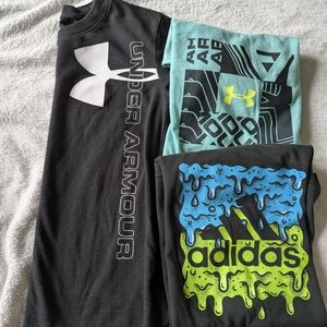Under Armour and Adidas Kids Graphic T-Shirts - Black, Aqua, and Blue